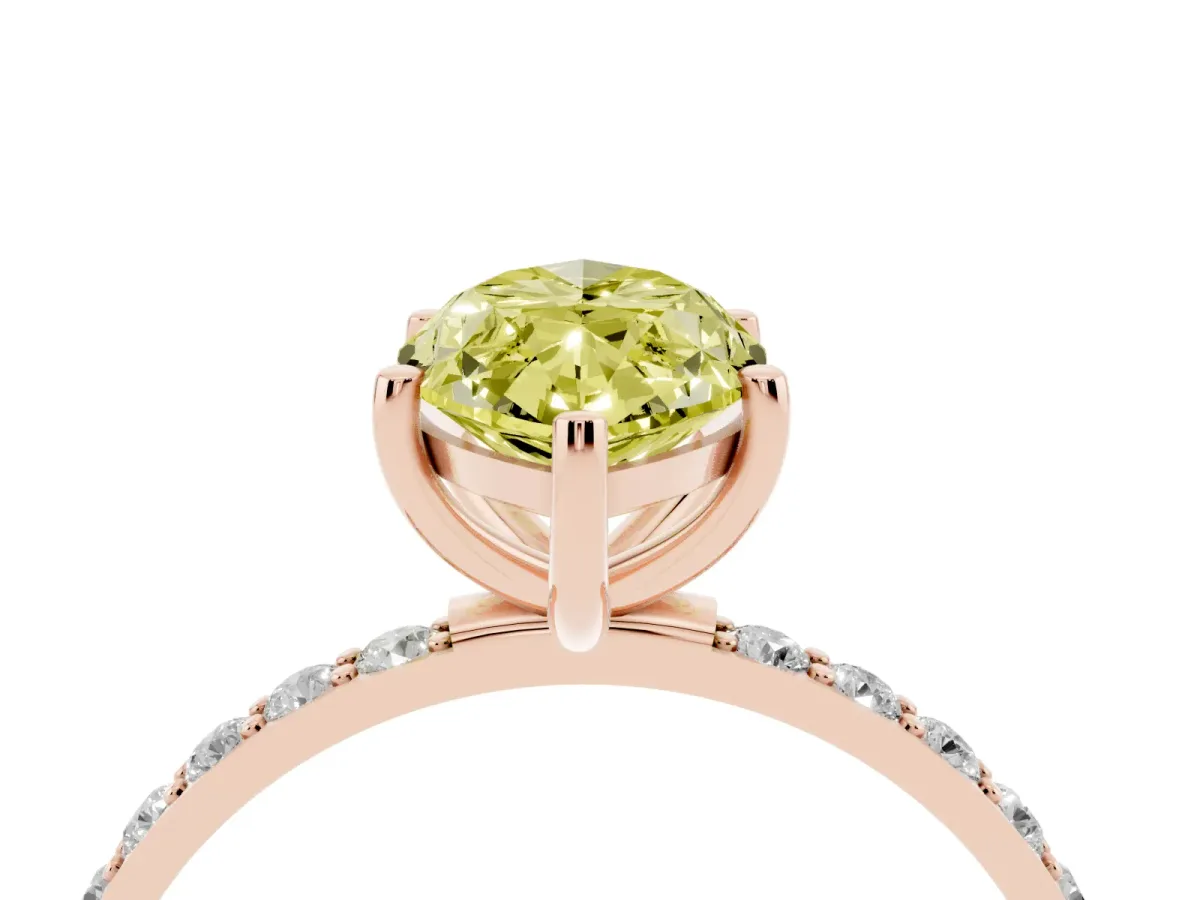Fancy Yellow Marquise Cut Diamond Solitaire Ring with Round Pavé Shoulders and Prong Setting Rose gold