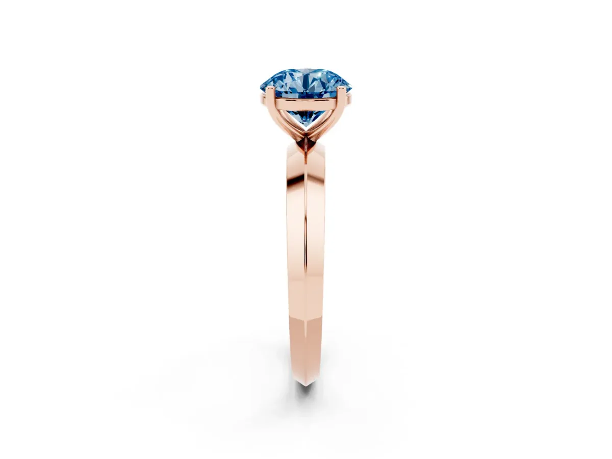 Fancy Blue Round Cut Cut Solitaire Engagement Ring with Flat Band and Four-Prong Setting Rose gold