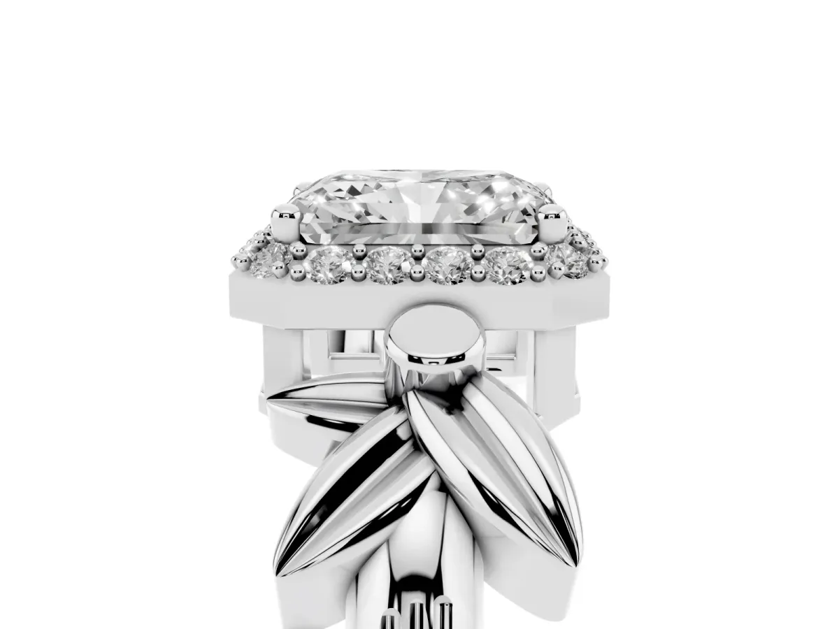 Radiant Cut Halo Diamond Floral Band with Four-Prong Setting Platinum