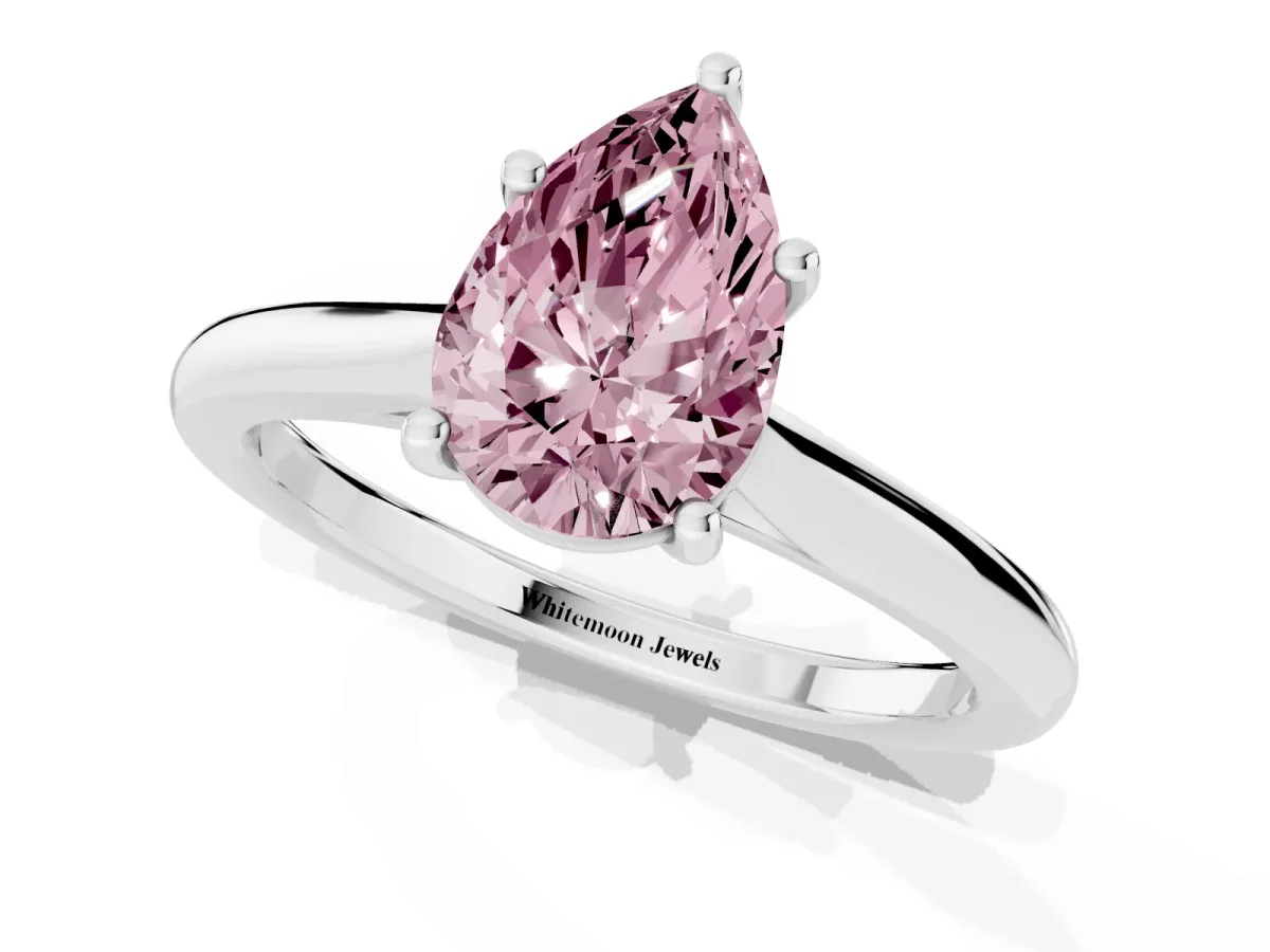 Fancy Pink Pear Cut Cut Solitaire Ring with Cathedral Band and Four-Prong Setting Platinum