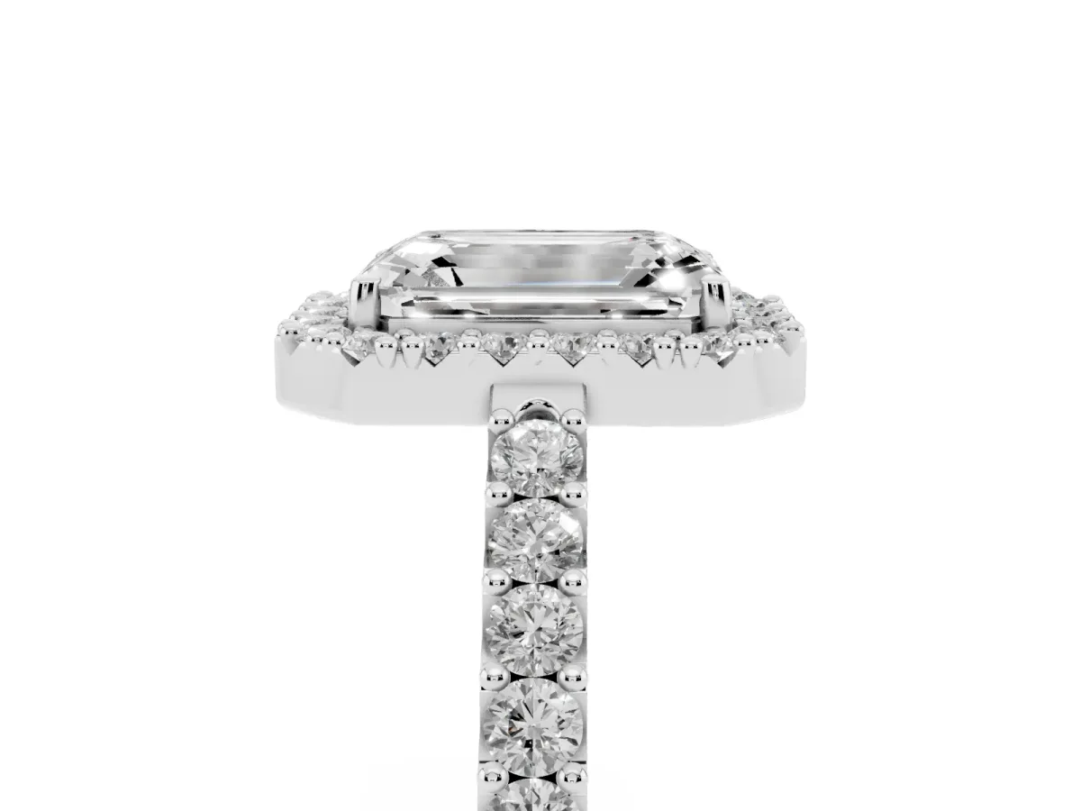 Emerald Cut Halo Diamond Pavé Solitaire Ring Platinum