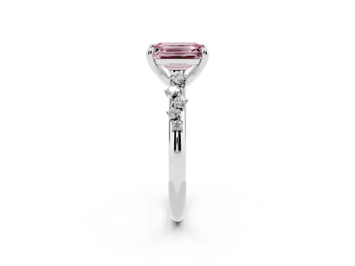 Fancy Pink Emerald Cut Cut Diamond Vine Band with Four-Prong Setting Platinum