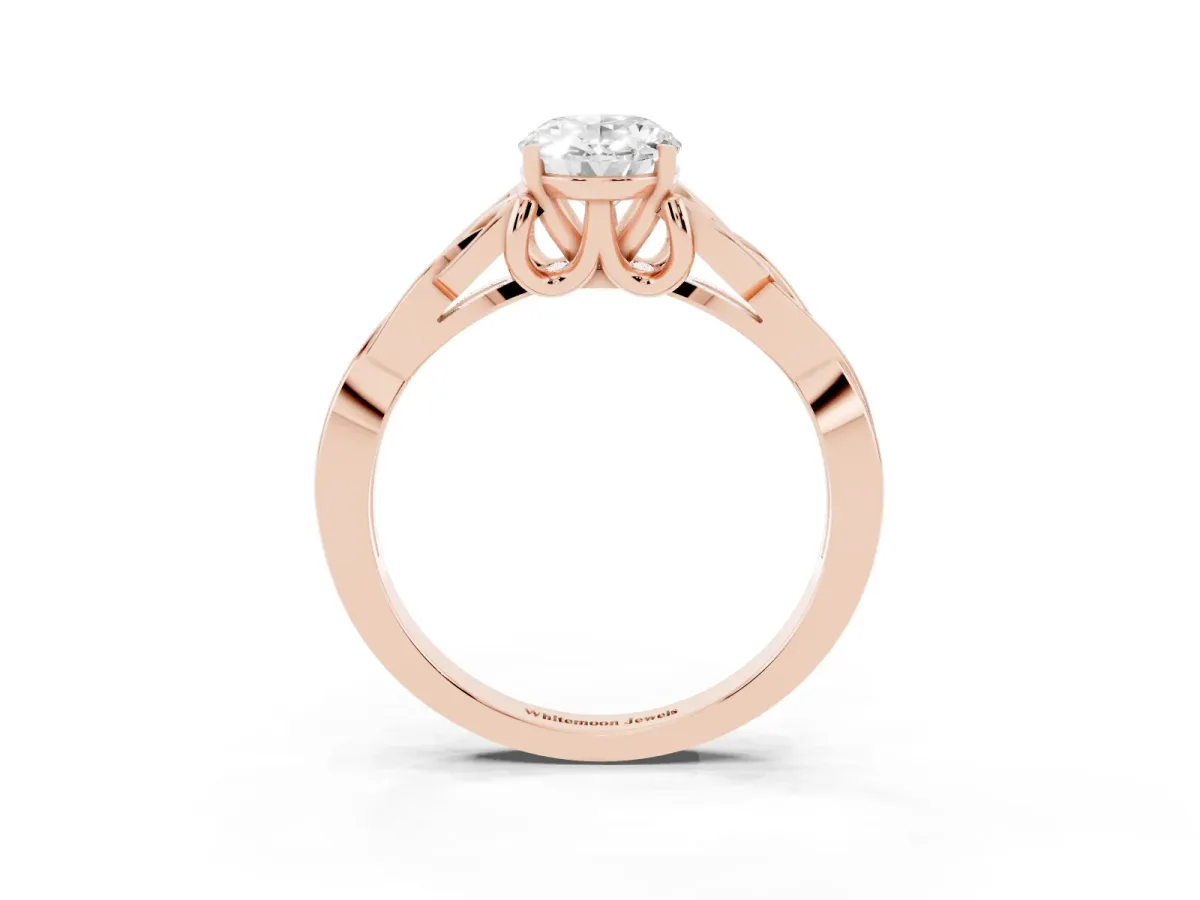Oval Cut Diamond Solitaire Engagement Ring with Celtic Knot Band and Four-Prong Setting Rose gold