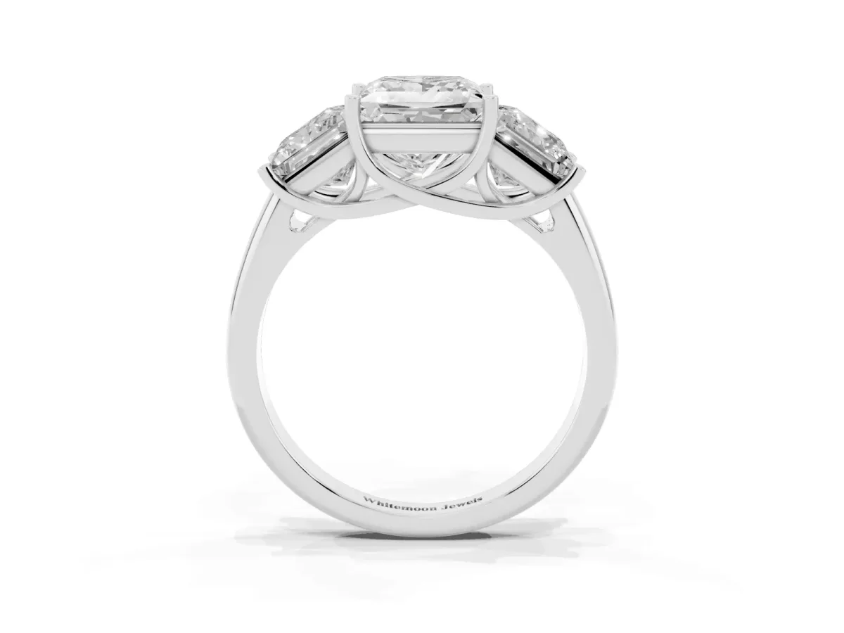 Three-Stone Princess Cut Diamond Engagement Ring with Prong Setting White gold