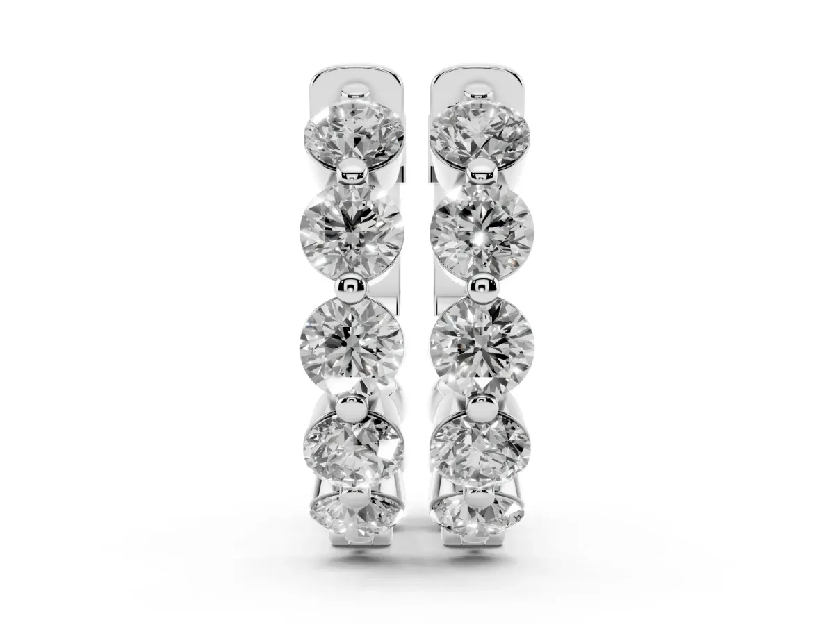 Round Brilliant Diamond Inside-Out Hoop Earrings with Shared Prong Setting Silver