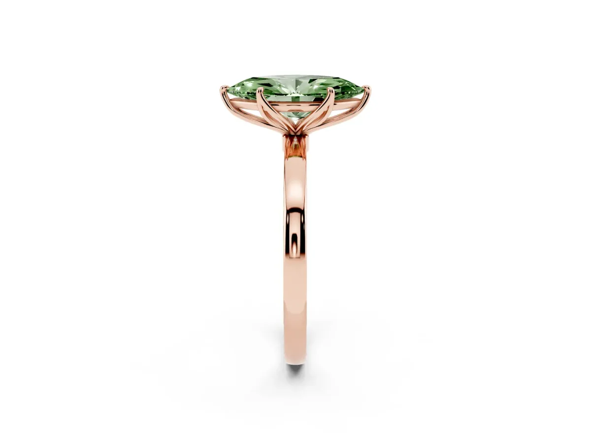 Fancy Green Marquise Cut Diamond Solitaire Ring with Thin Band and Prong Setting Rose gold