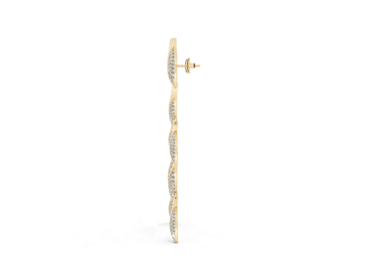 Round Diamond Pavé Olive Branch Drop Earrings Yellow gold