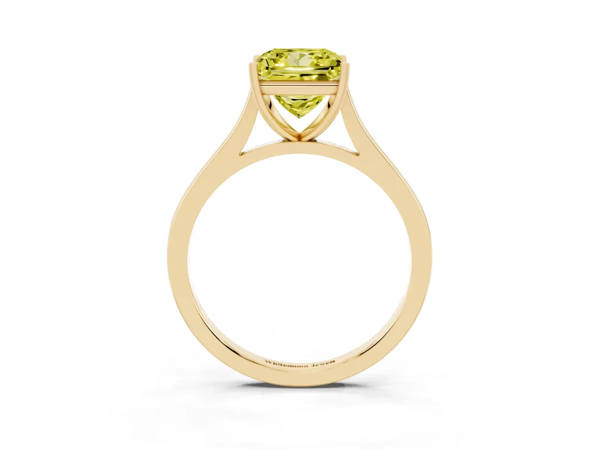 Fancy Yellow Princess Cut Solitaire Heart Prong Engagement Ring with Tapered Band Yellow gold