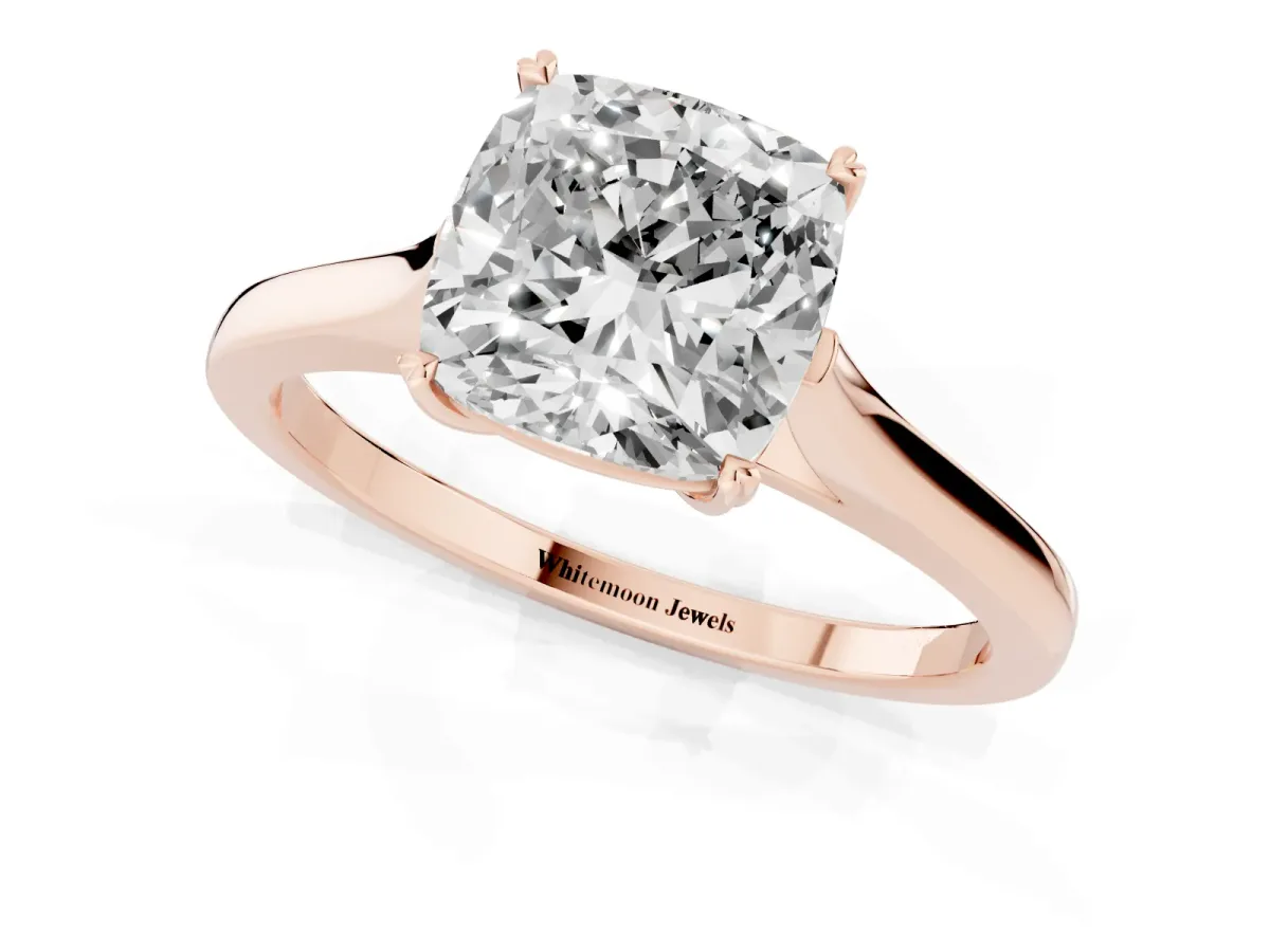 Cushion Cut Solitaire Heart Prong Engagement Ring with Tapered Band Rose gold