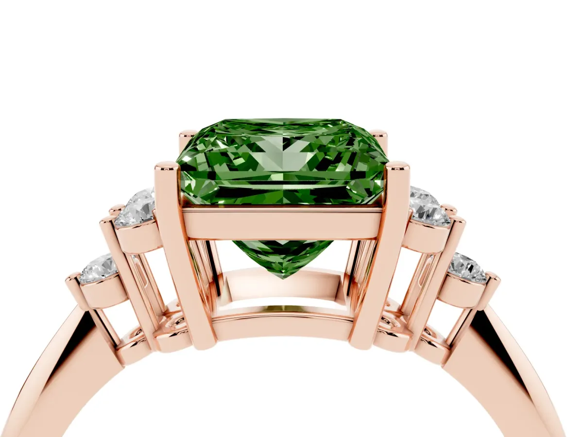 Fancy Green Princess Cut Cut Diamond Cluster Ring with Solitaire Band and Four-Prong Setting Rose gold