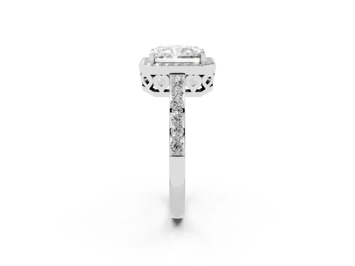 Radiant Cut Halo Diamond Pavé Band Ring with Prong Setting Platinum