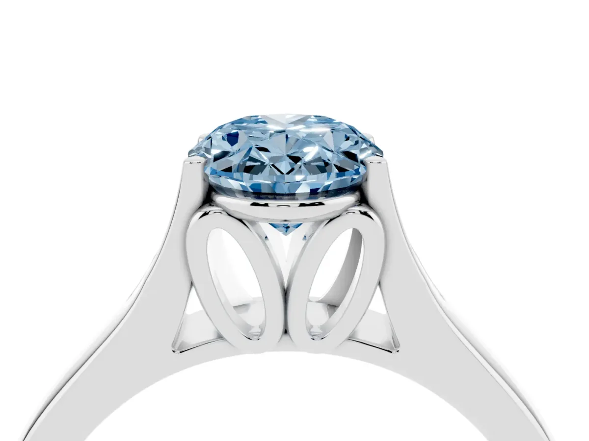 Fancy Blue Oval Cut Solitaire Diamond Ring with Cathedral Band and Four-Prong Setting Platinum