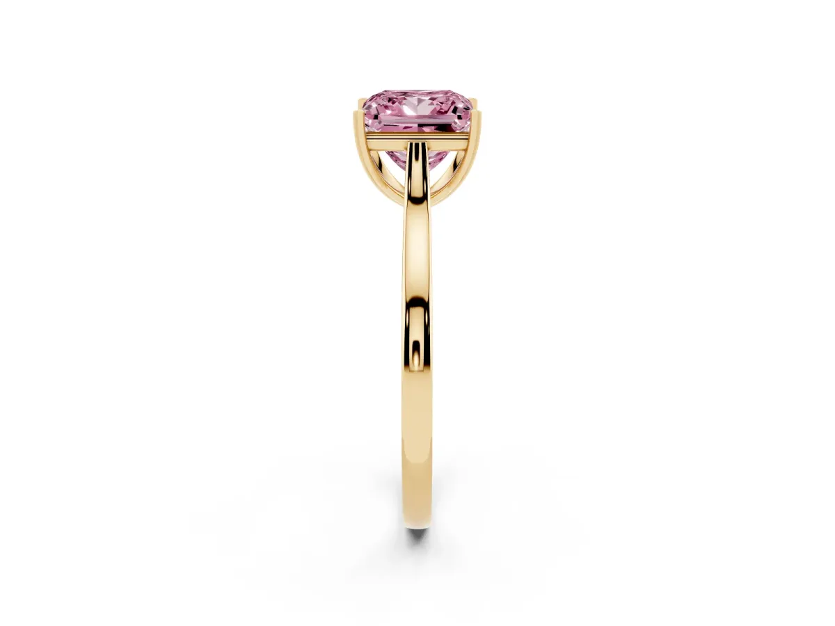 Fancy Pink Princess Cut Solitaire Heart Prong Engagement Ring with Tapered Band Yellow gold