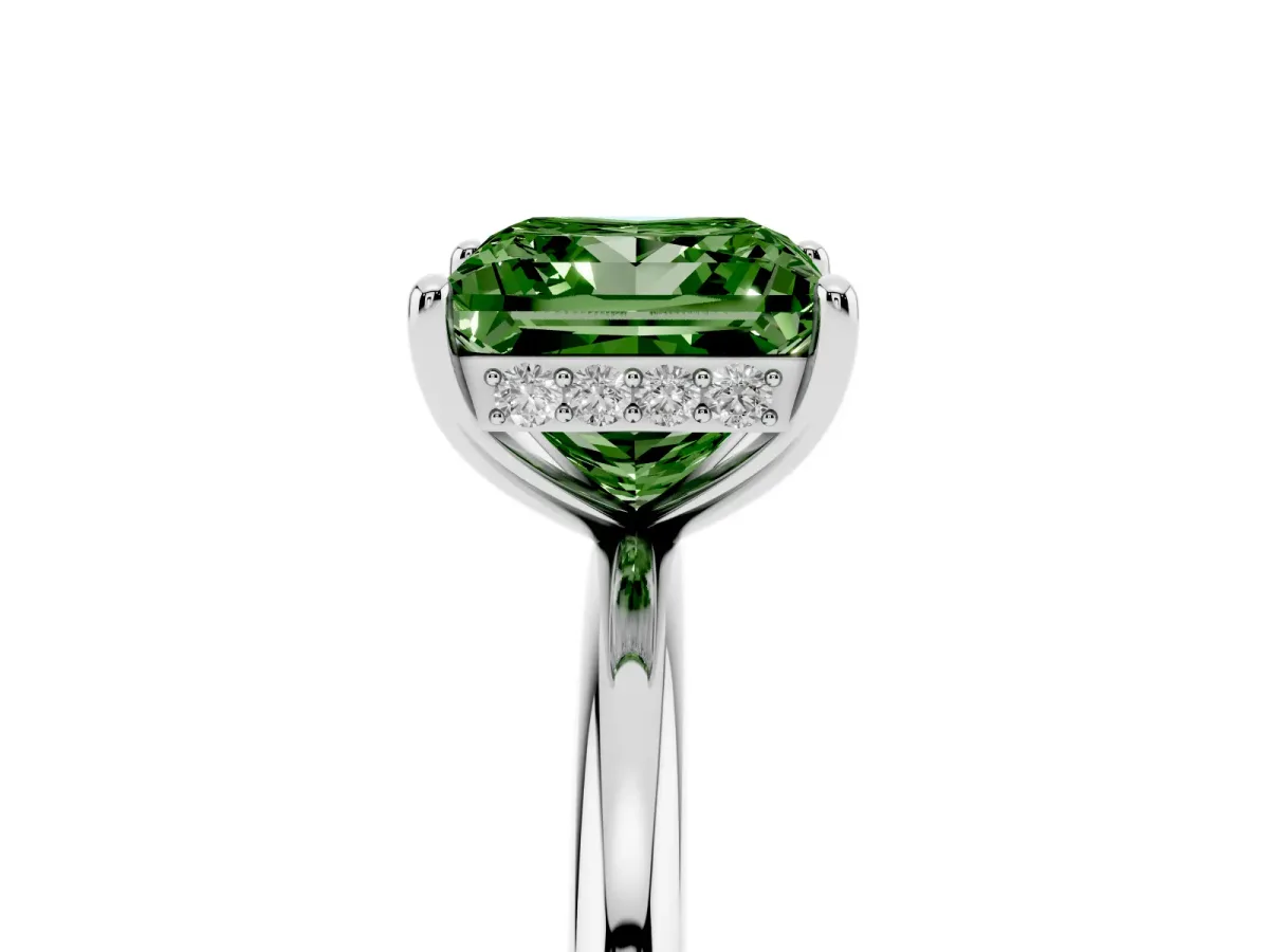 Fancy Green Princess Cut Solitaire Diamond Ring with a Classic Band and Four-Prong Setting Silver