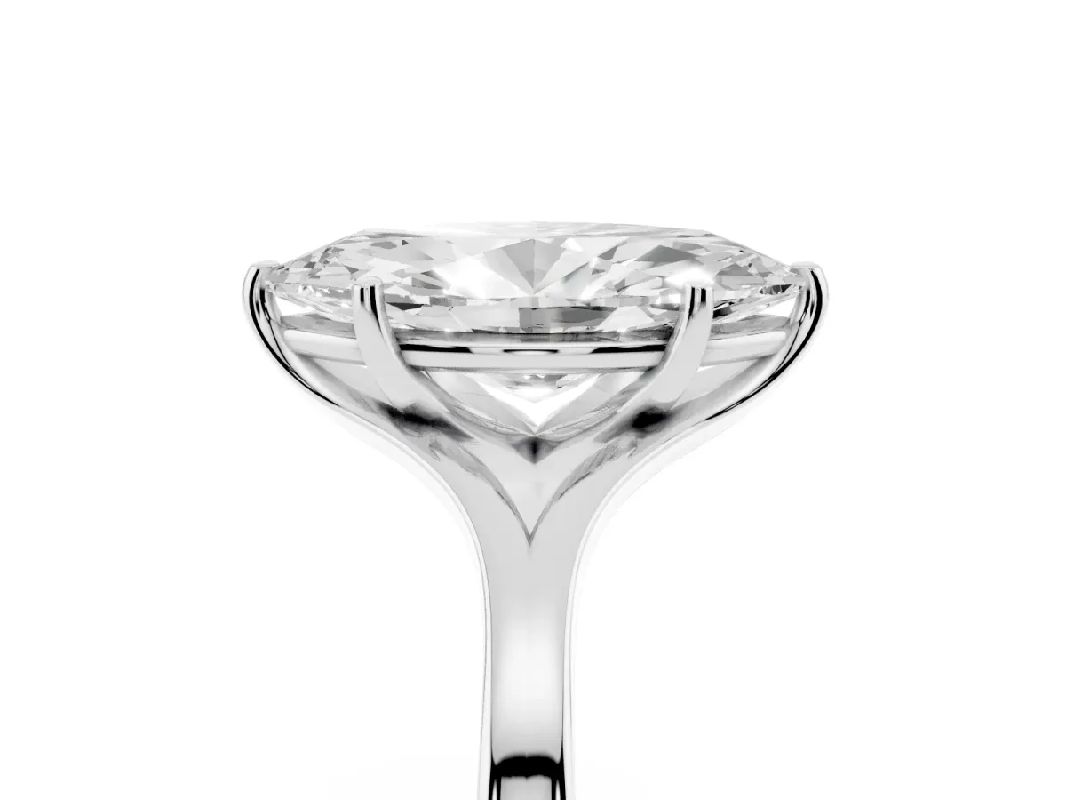 Marquise Cut Solitaire Diamond Ring with Six-Prong Setting and Tapered Band Platinum