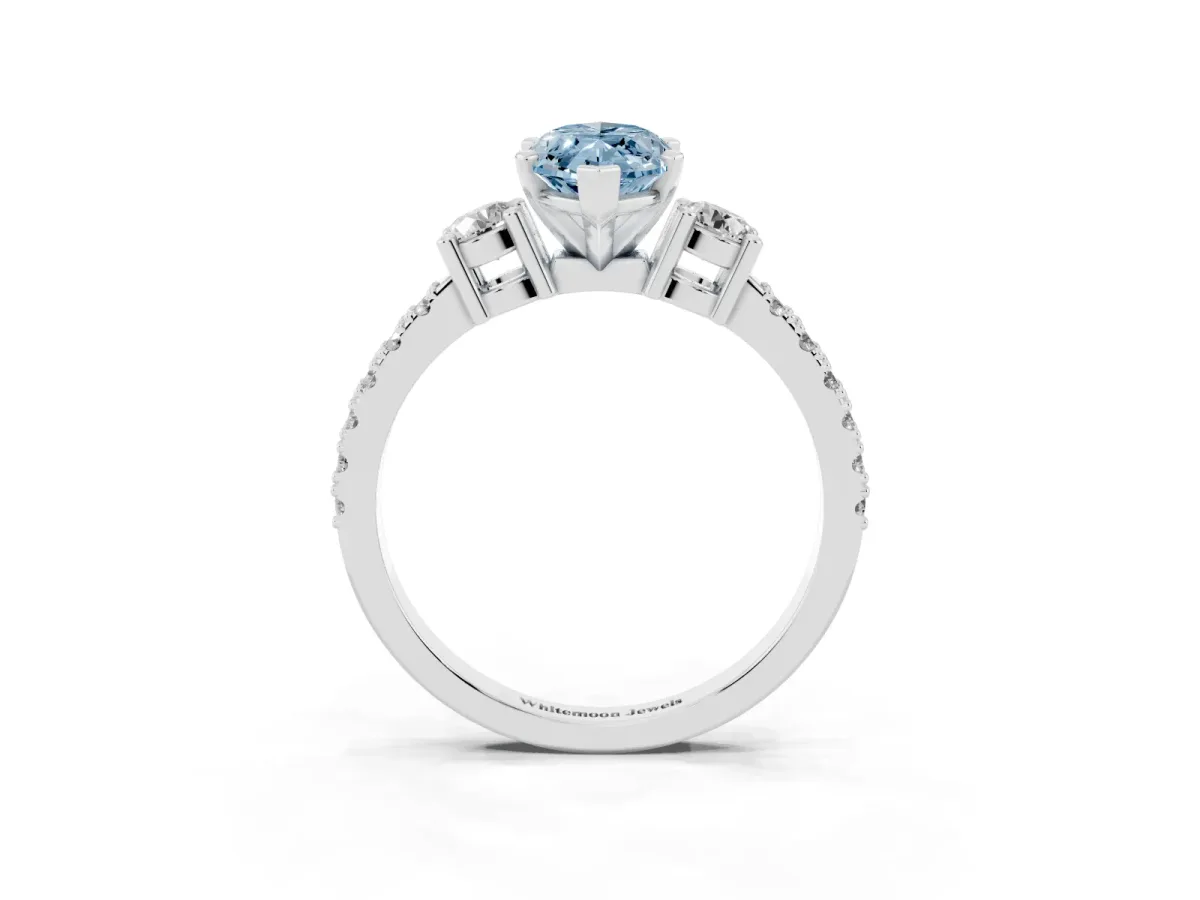 Fancy Blue Marquise Cut Three-Stone Diamond Pavé Band with Prong Setting Silver