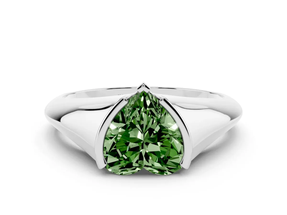 Fancy Green Heart Cut Solitaire Tension Set Diamond Ring Platinum