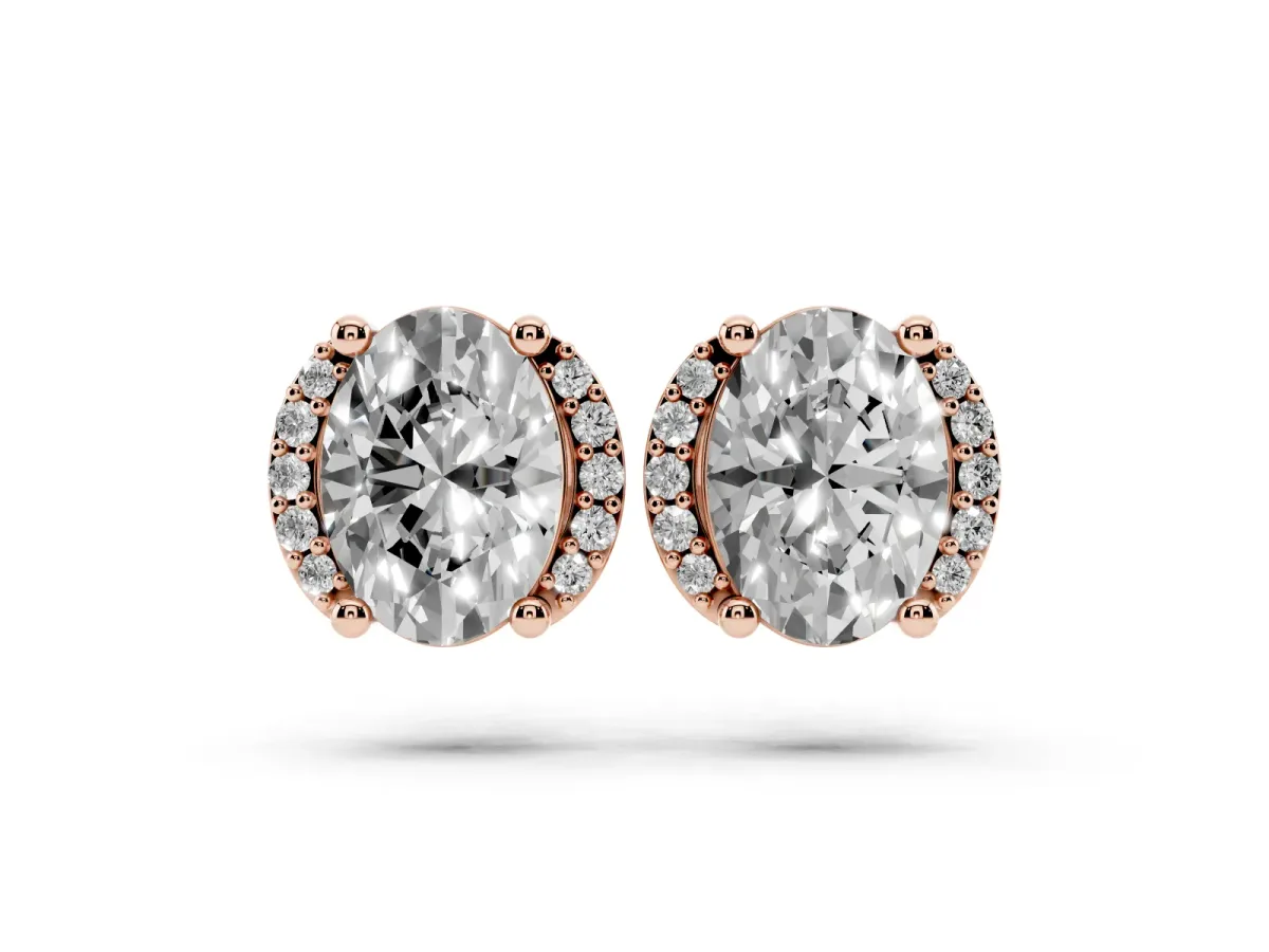 Oval Diamond Half Halo Stud Earrings Rose gold