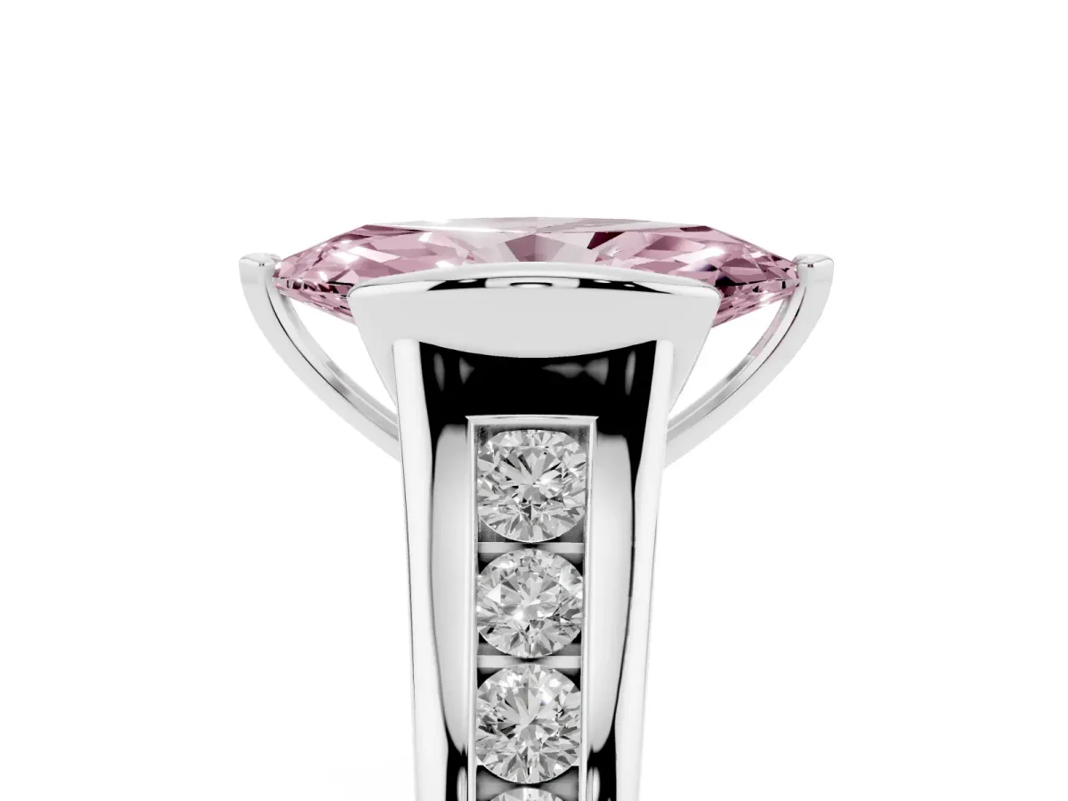 Fancy Pink Marquise Cut Solitaire Bezel-Set Diamond Ring with Channel-Set Band Silver