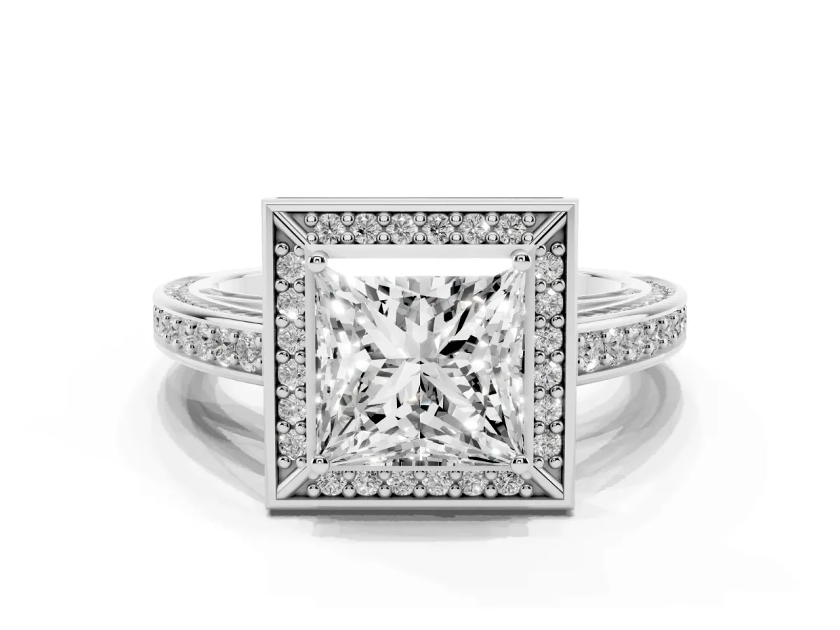 Princess Cut Cut Halo Pave Split Shank Prong Setting Ring Platinum