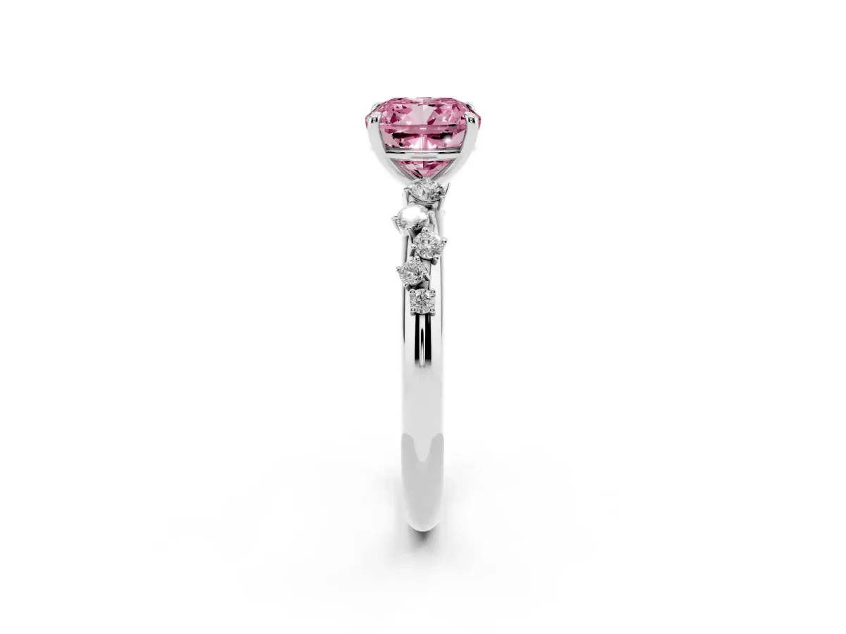 Fancy Pink Cushion Cut Diamond Cluster Prong-Set Solitaire Ring Platinum
