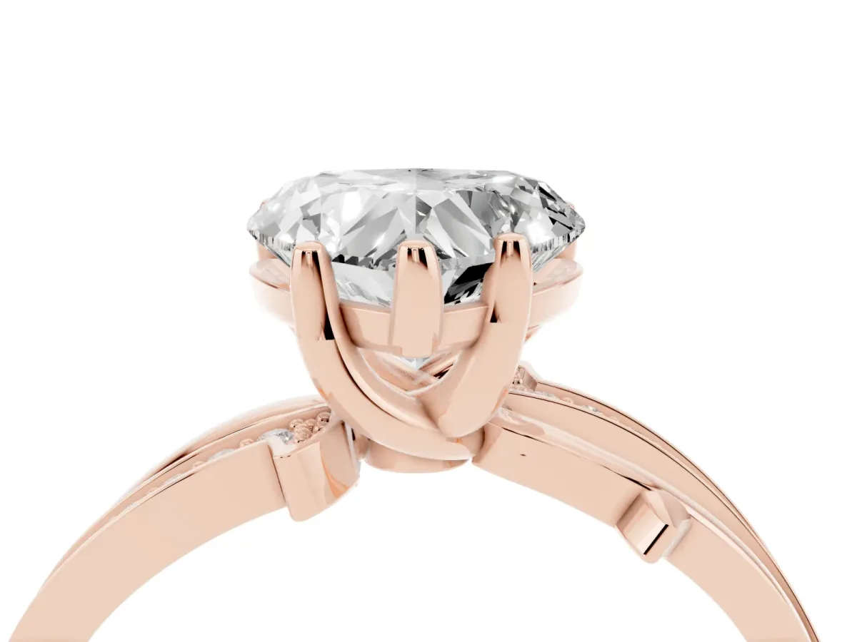 Heart Cut Solitaire Twist Band with Pavé Accents and Four-Prong Setting Rose gold