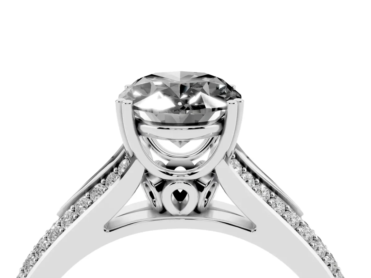 Fancy Black Oval Cut Diamond Split Shank Engagement Ring with Pavé Band White gold
