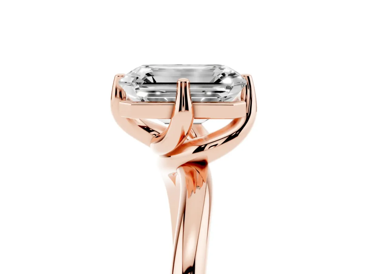 Emerald Cut Diamond Solitaire Engagement Ring with Four-Prong Setting and Classic Band Rose gold