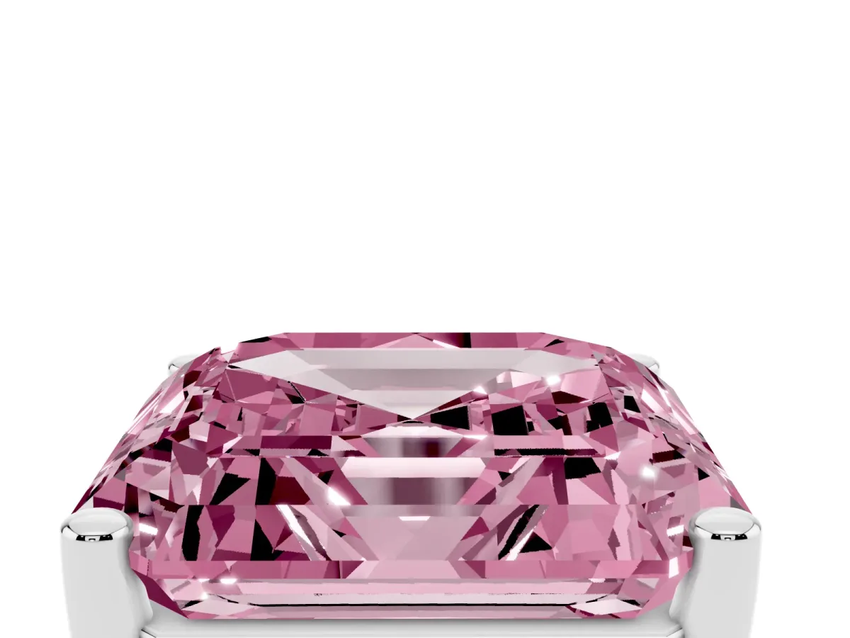 Fancy Pink Asscher Cut Cut Diamond Solitaire Engagement Ring with Tapered Plain Band and Four-Prong Setting Platinum