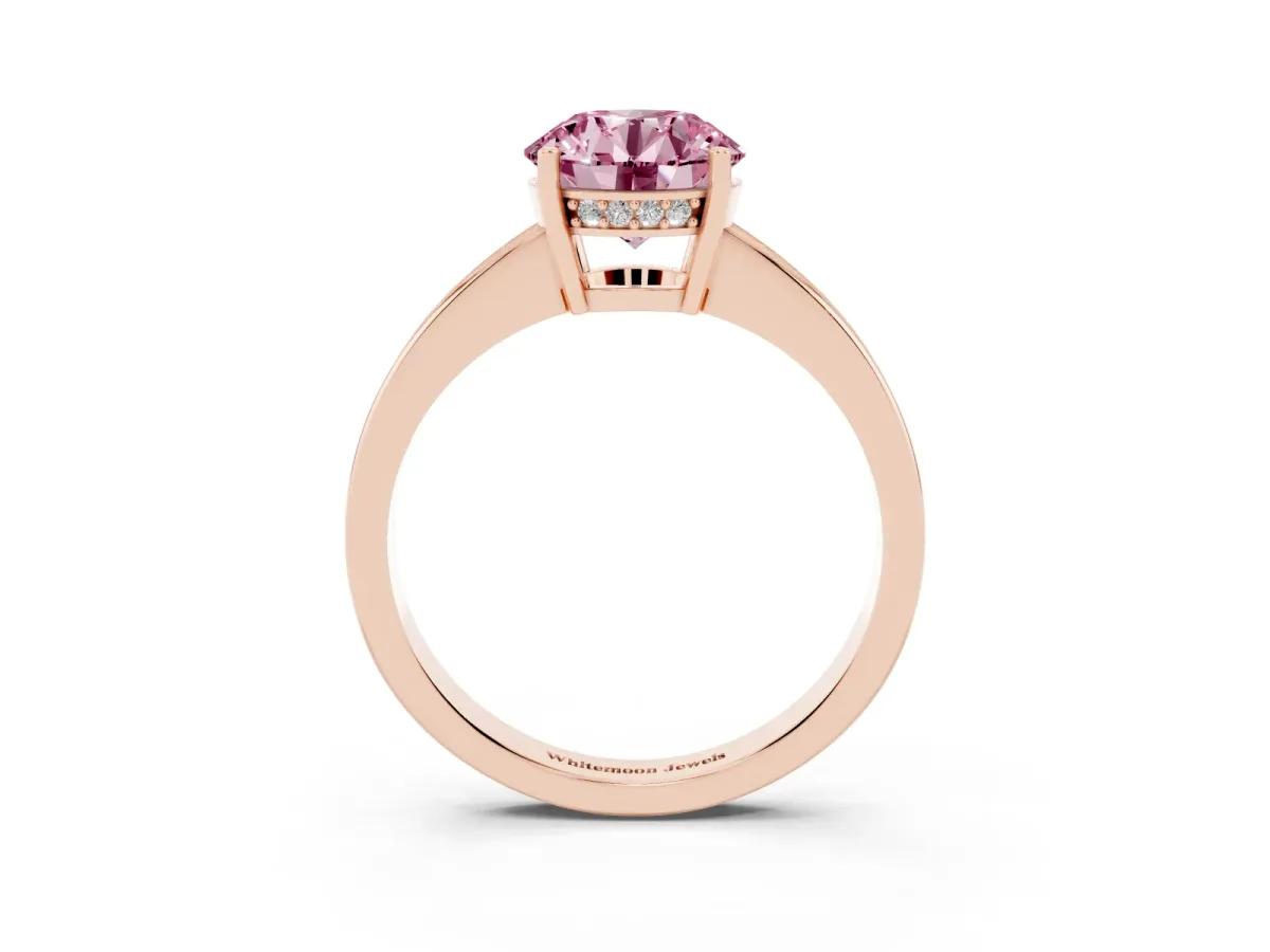 Fancy Pink Round Cut Solitaire Pavé Band Prong Setting Ring Rose gold