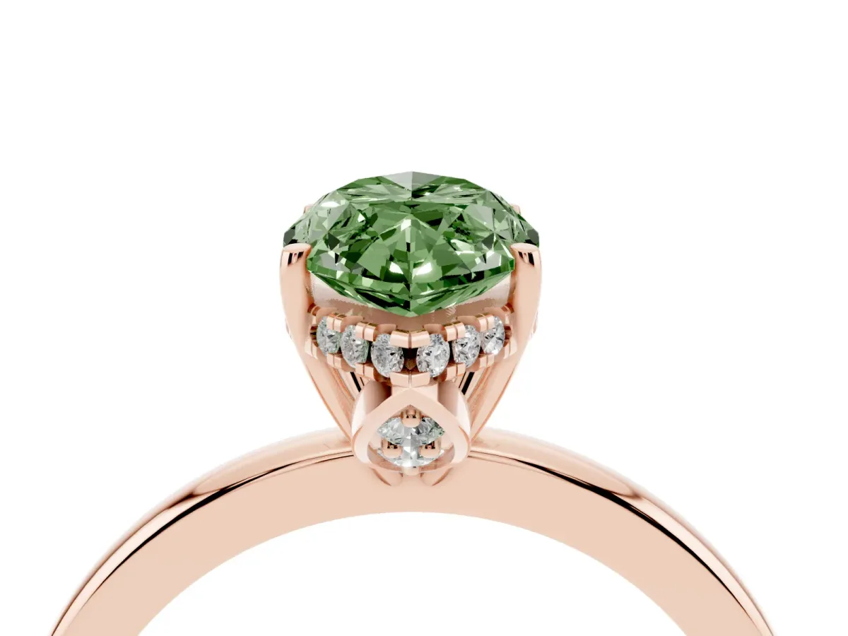 Fancy Green Marquise Cut Solitaire Diamond Ring with Prong Setting and Plain Band Rose gold