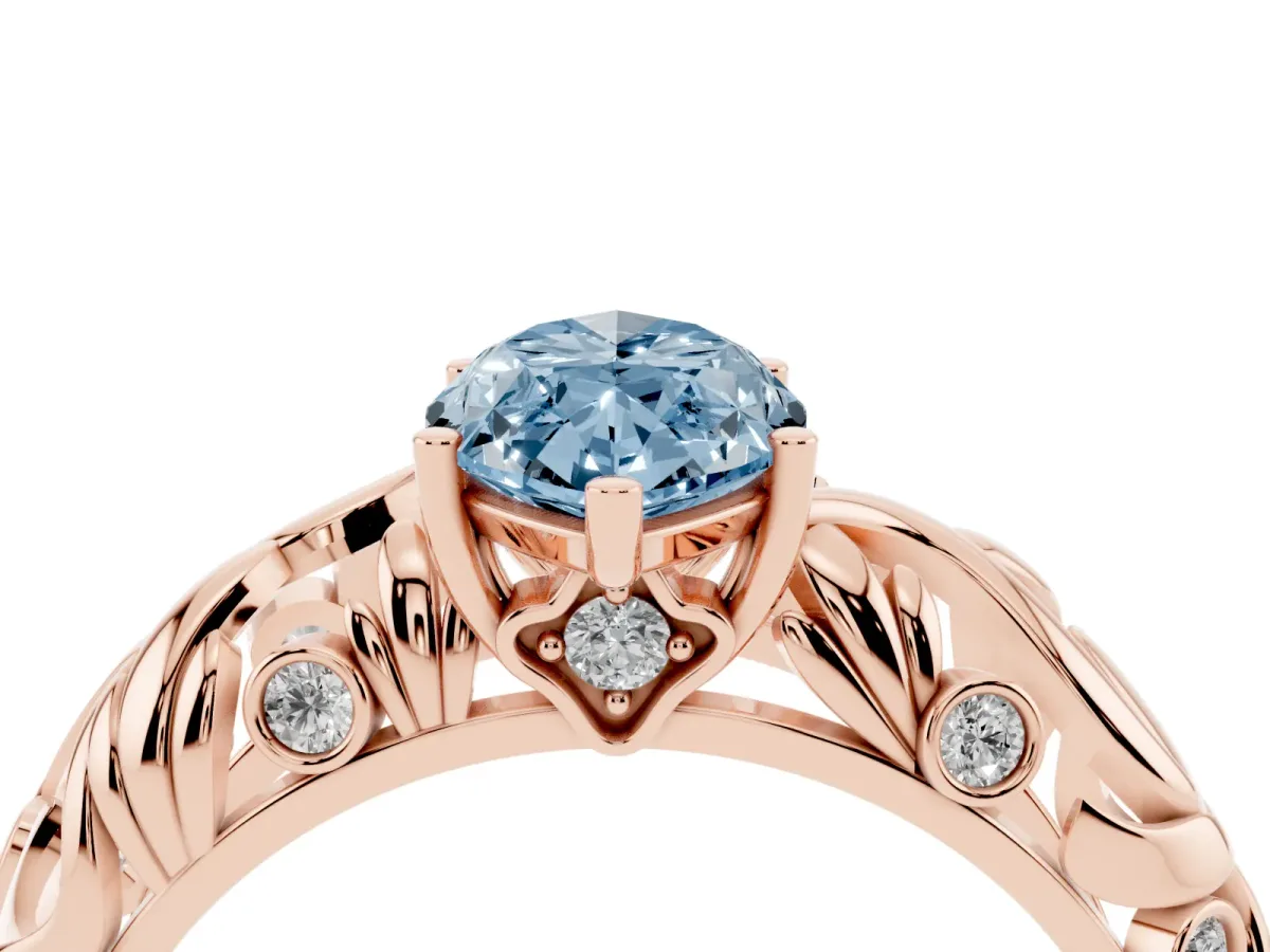 Fancy Blue Marquise Cut Solitaire Diamond Leaf-Inspired Vine Band Ring with Prong Setting Rose gold