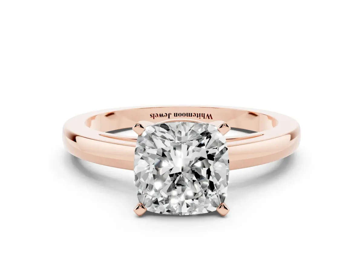 Cushion Cut Solitaire Diamond Engagement Ring with Four-Prong Setting on a Classic Band Rose gold