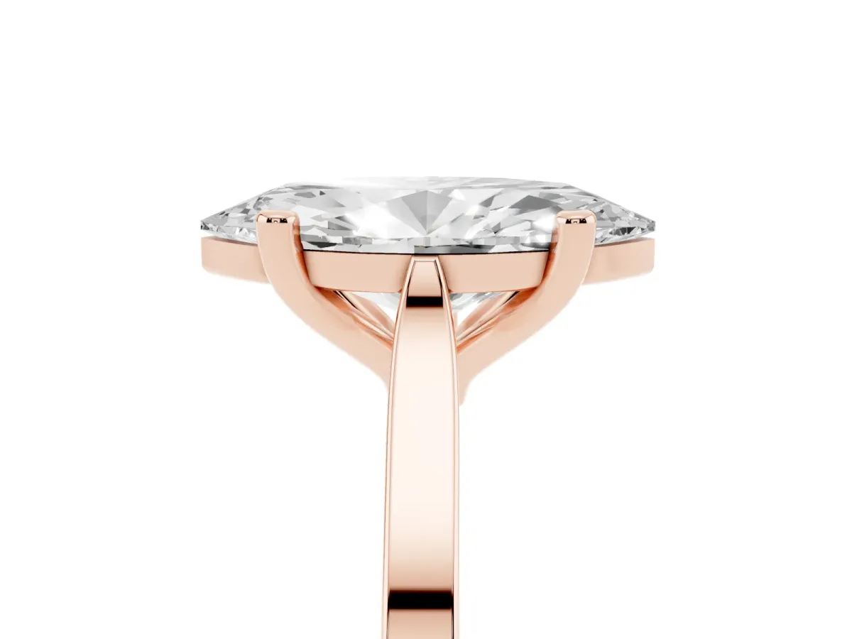 Marquise Cut Solitaire Diamond Ring with Four-Prong Setting and Tapered Band Rose gold
