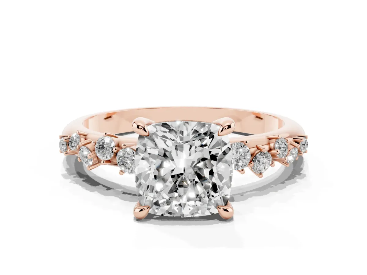 Cushion Cut Cut Diamond Vine Band with Four-Prong Setting Rose gold