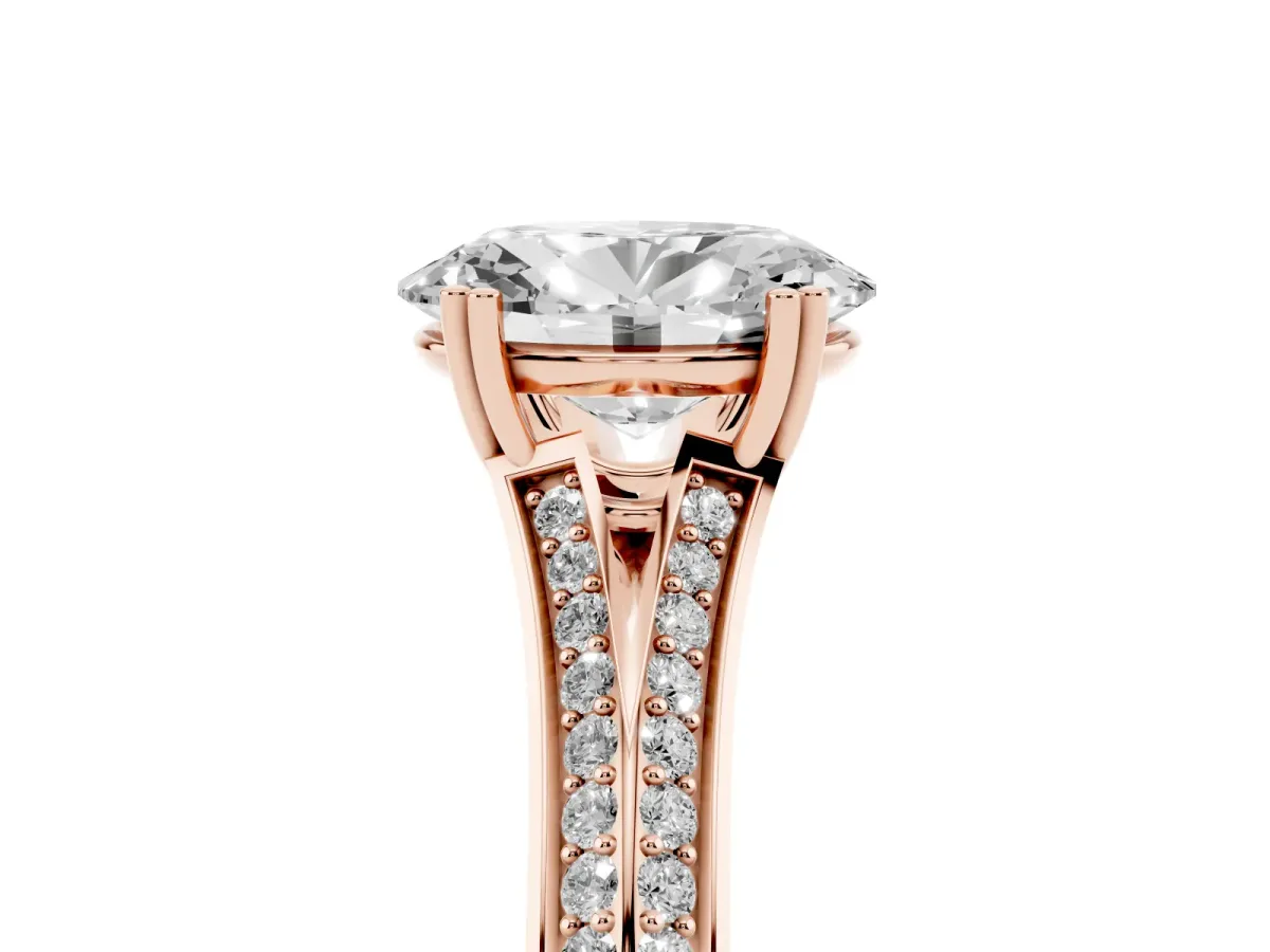 Oval Cut Diamond Split Shank Engagement Ring with Pavé Band Rose gold