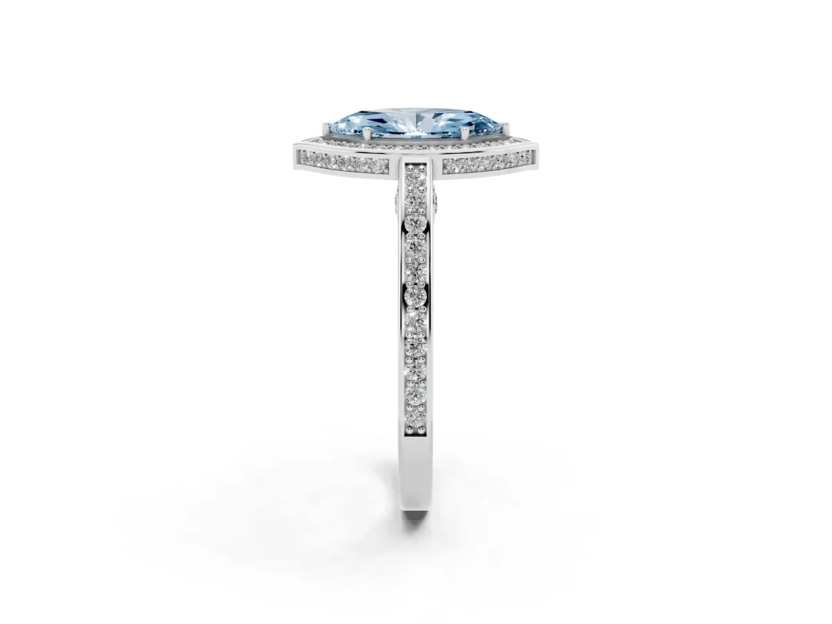 Fancy Blue Marquise Cut Cut Halo Pave Split Shank Prong Setting Ring Silver