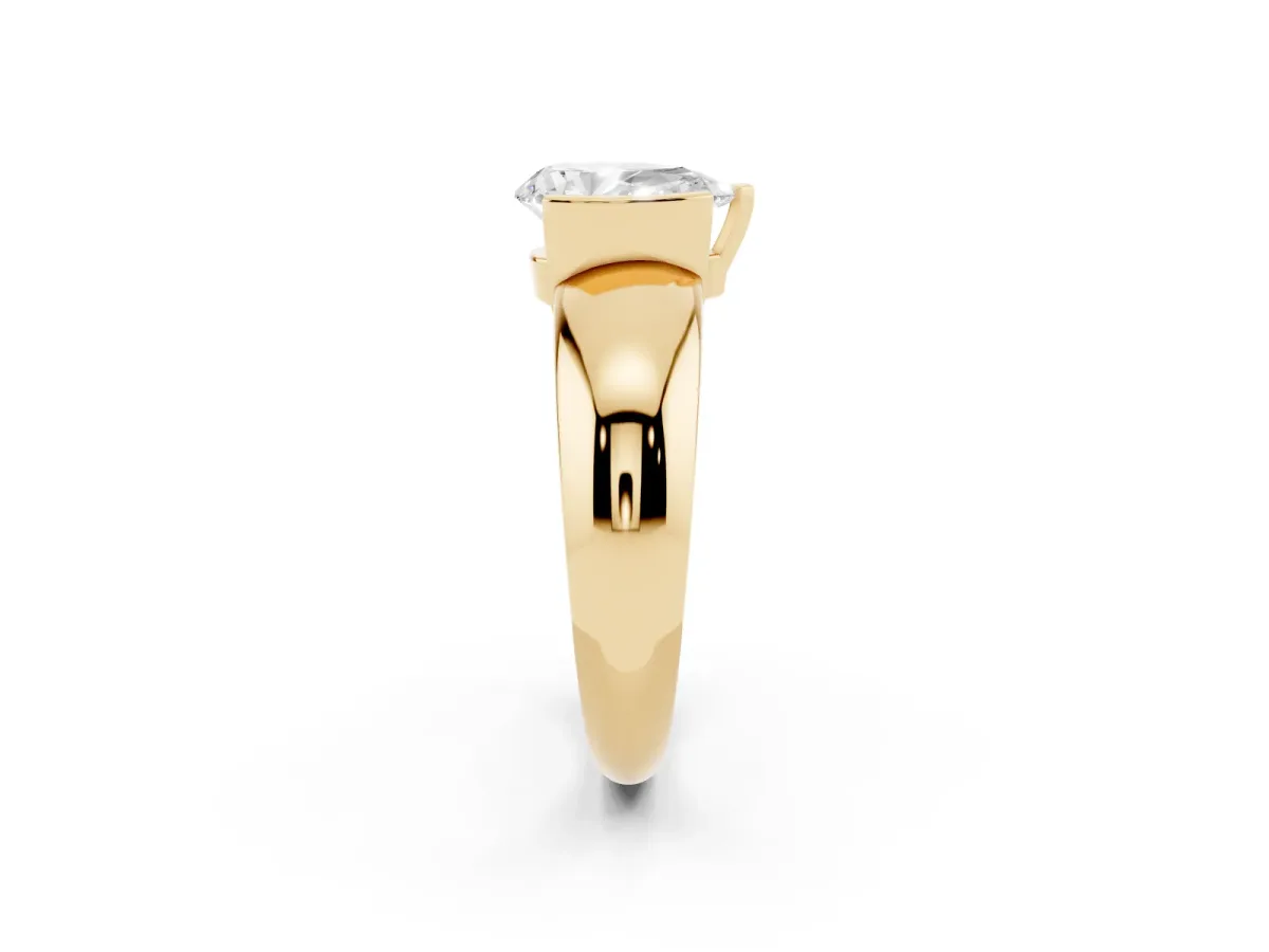 Pear Cut Solitaire Tension Set Diamond Ring with Wide Band Yellow gold