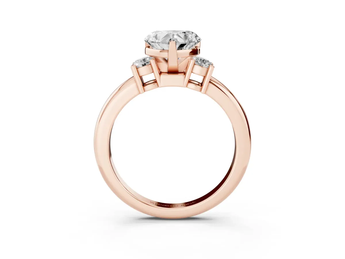 Three-Stone Heart Cut Cut Diamond Solitaire with Prong Setting and Classic Band Rose gold