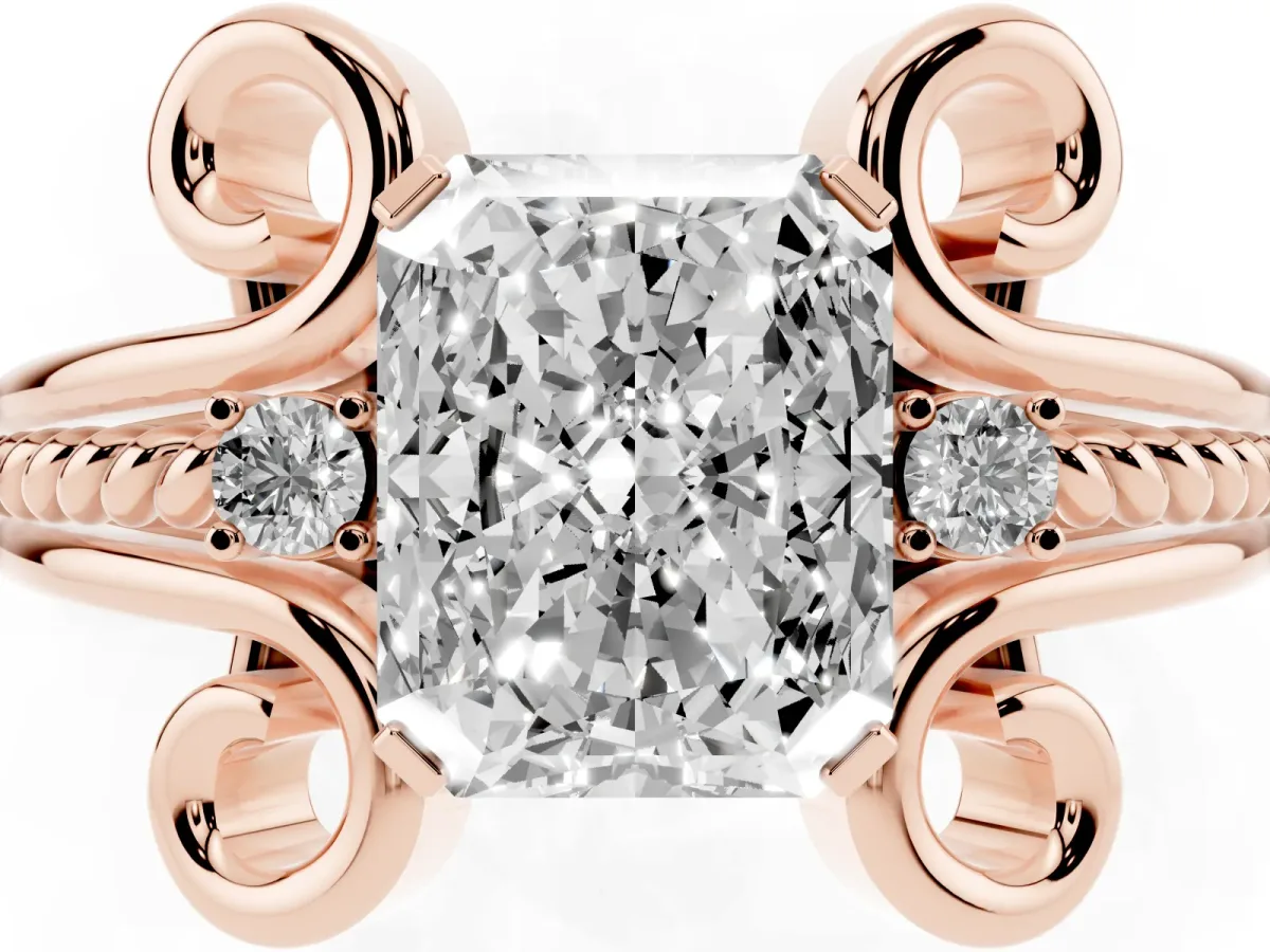 Radiant Cut Solitaire Twisted Band Scroll Prong Ring Rose gold