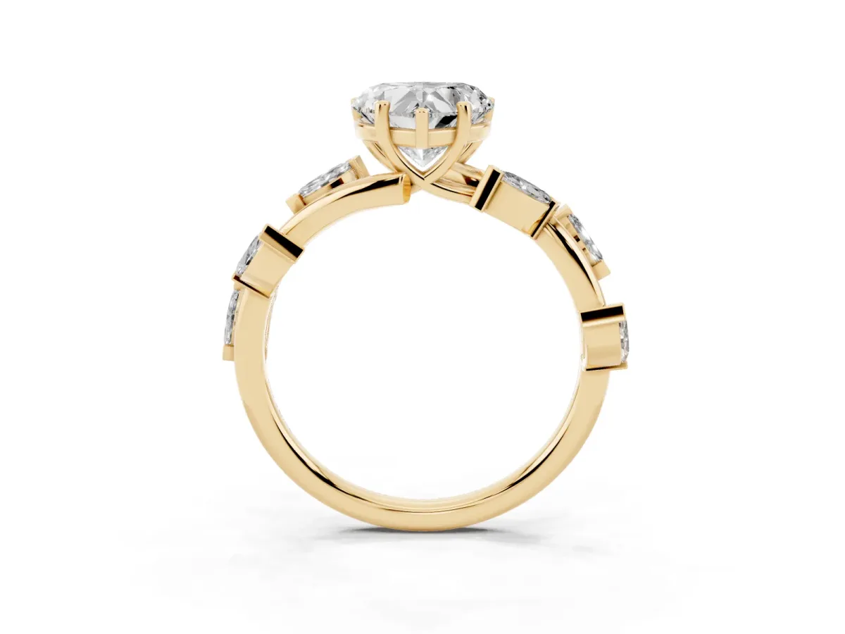 Heart Cut Solitaire Twisted Band Marquise Accent Prong Setting Ring Yellow gold