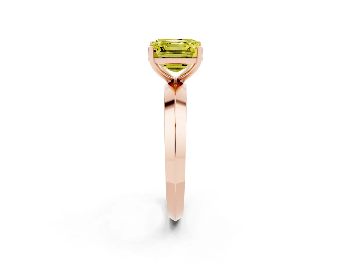 Fancy Yellow Asscher Cut Cut Solitaire Engagement Ring with Flat Band and Four-Prong Setting Rose gold