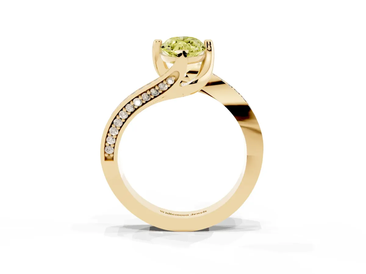 Fancy Yellow Marquise Cut Solitaire Diamond Twist Band with Pavé Setting and Four-Prong Setting Yellow gold