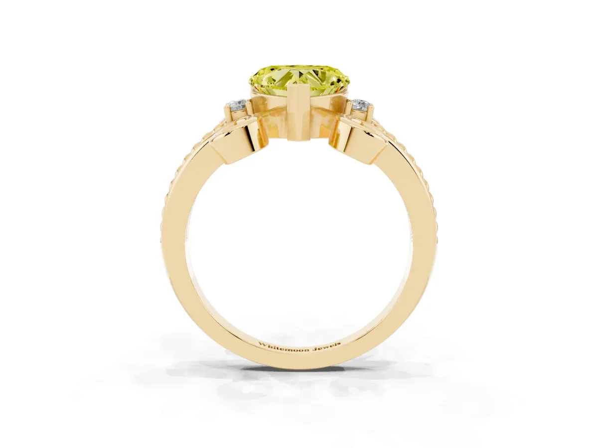 Fancy Yellow Heart Cut Solitaire Twisted Band Scroll Prong Ring Yellow gold
