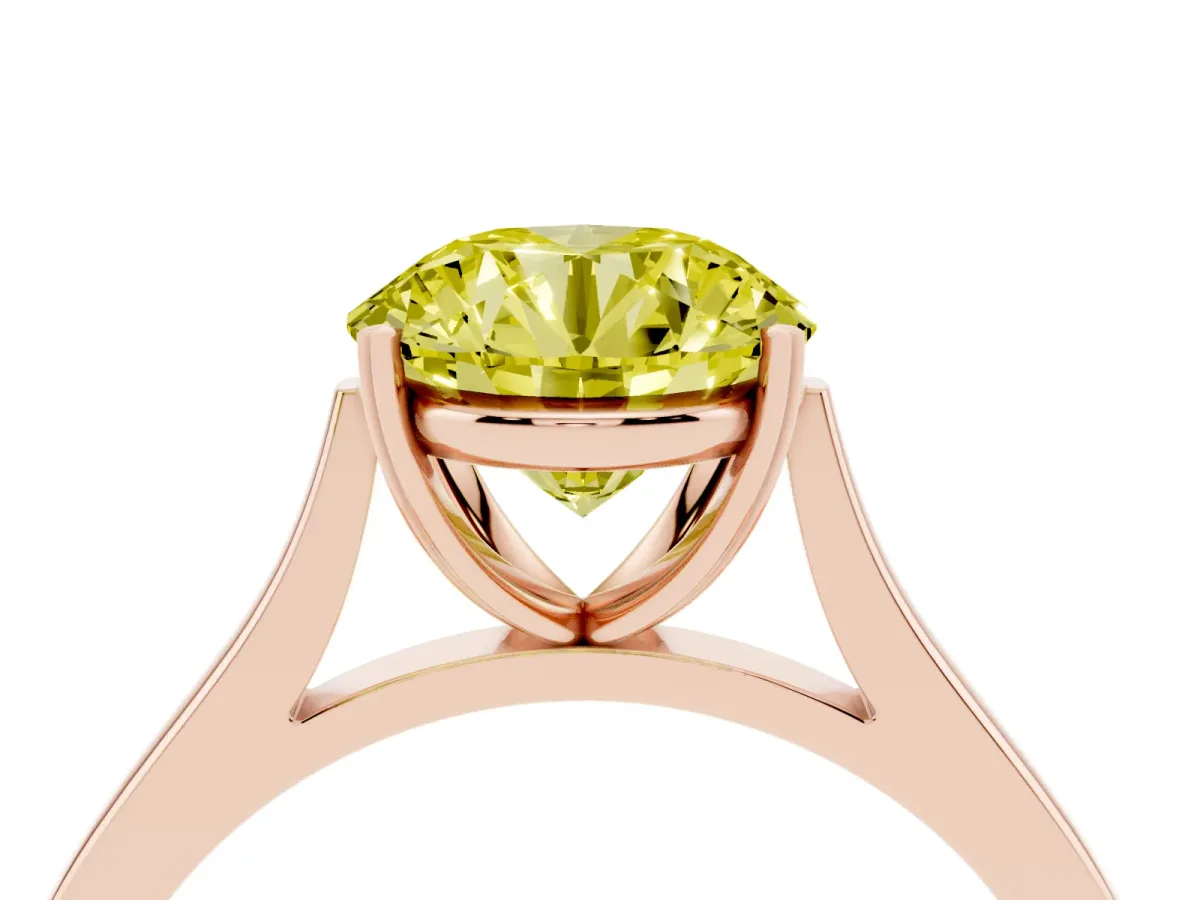 Fancy Yellow Round Cut Solitaire Heart Prong Engagement Ring with Tapered Band Rose gold