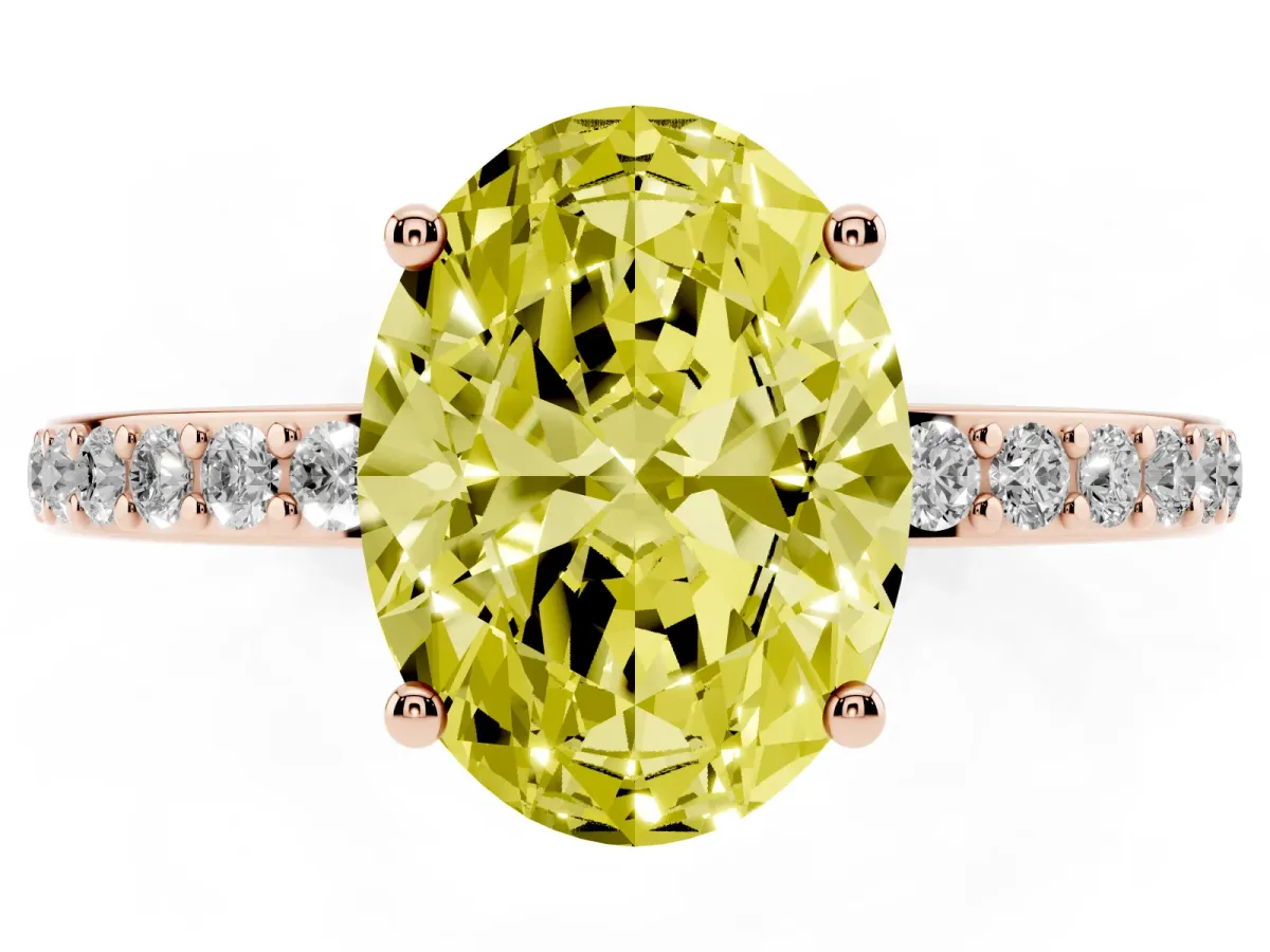 Fancy Yellow Oval Cut Cut Diamond Pavé Band Ring with Four-Prong Setting Rose gold