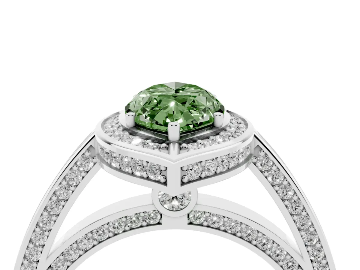 Fancy Green Marquise Cut Cut Halo Pave Split Shank Prong Setting Ring Platinum