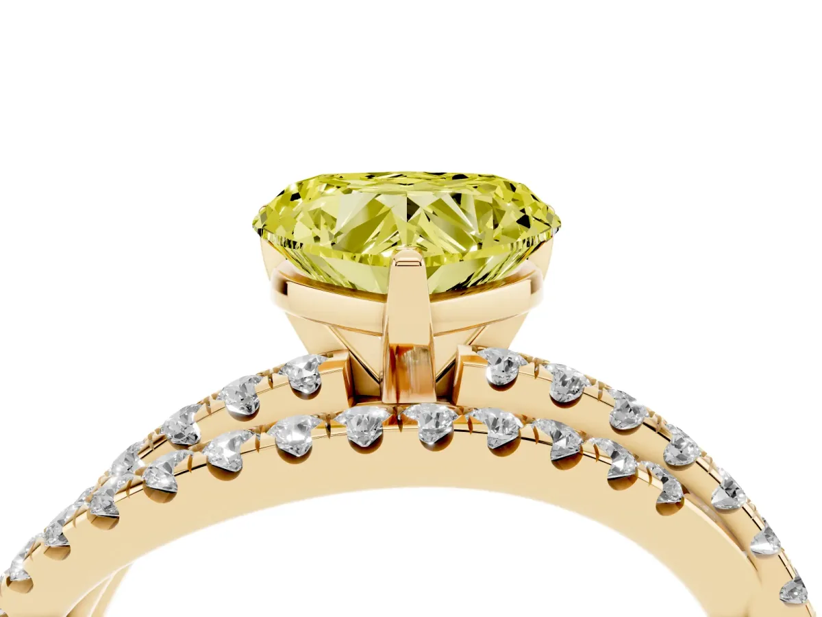 Fancy Yellow Heart Cut Solitaire Twist Band with Pavé Setting and Four-Prong Setting Yellow gold