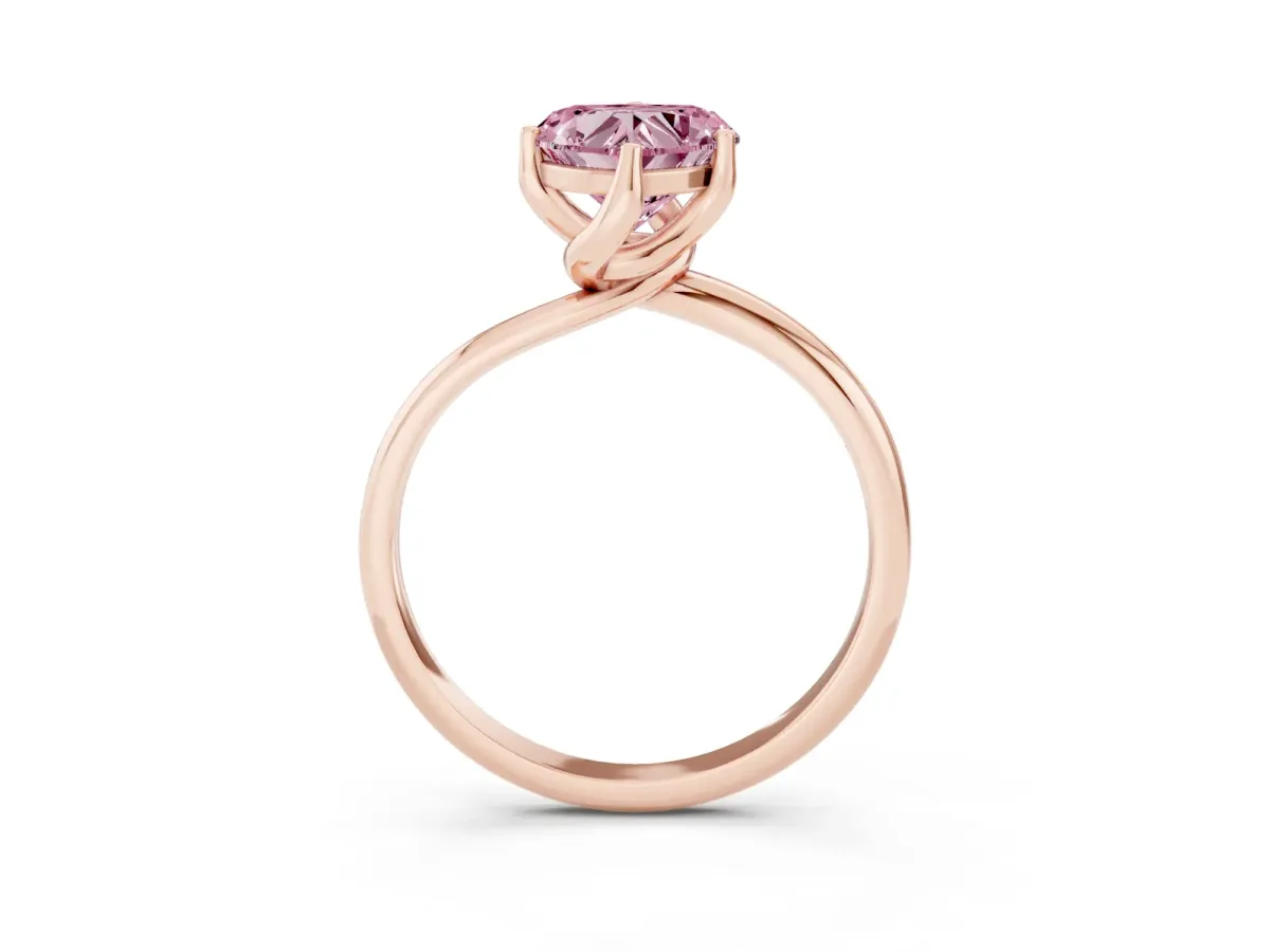 Fancy Pink Heart Cut Diamond Solitaire Engagement Ring with Four-Prong Setting and Classic Band Rose gold