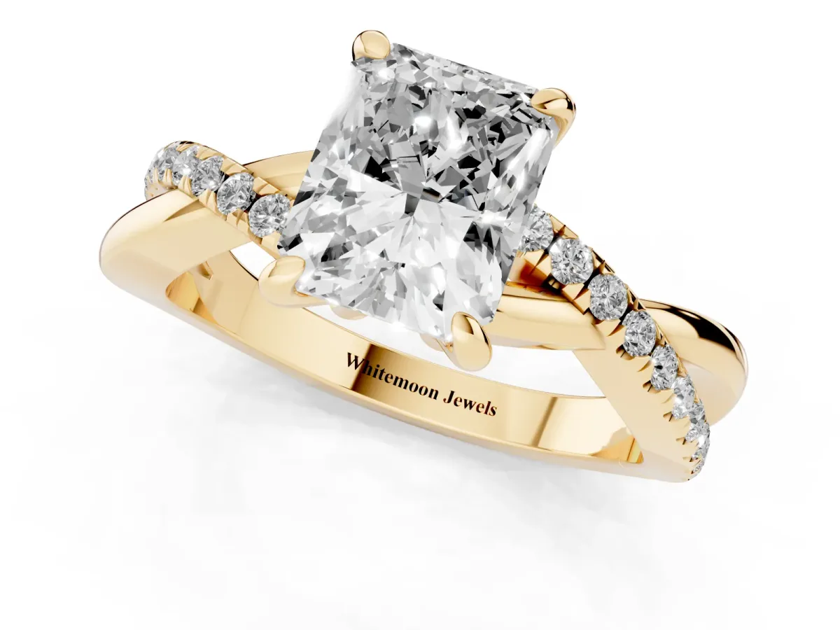 Radiant Cut Cut Diamond Twist Band Solitaire with Prong Setting Yellow gold